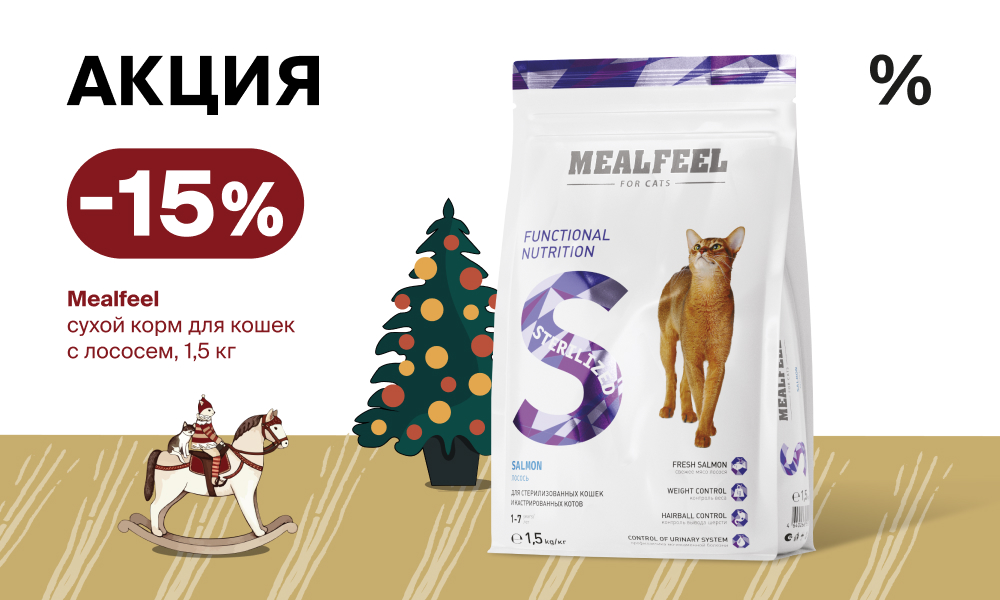 Скидка −15 % на сухой корм Mealfeel для кошек!