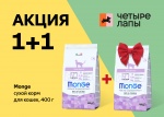 Акция в зоомагазине ЧЕТЫРЕ ЛАПЫ - Monge: 1+1 сухой корм для кошек в подарок!